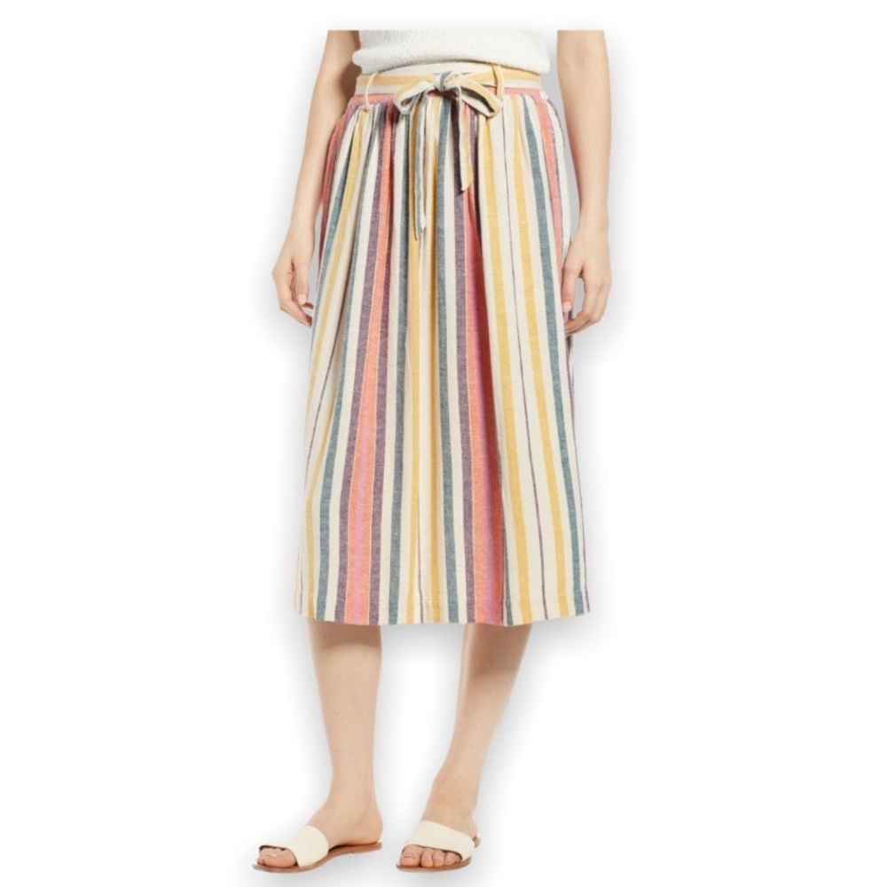 BP | Ivory Dove Nala Stripe Tie Belt Midi Skirt- Size L